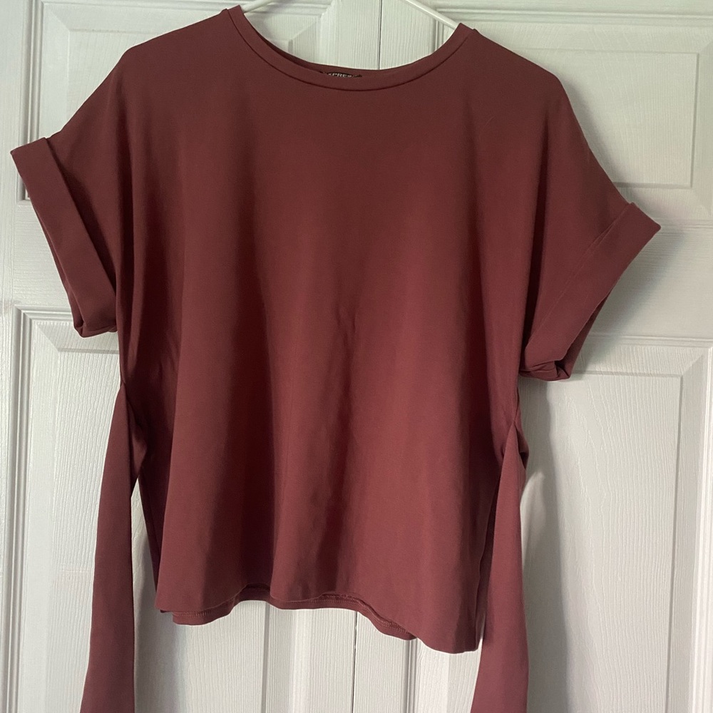 Express Mauve Short Sleeve Tie-Waist Top